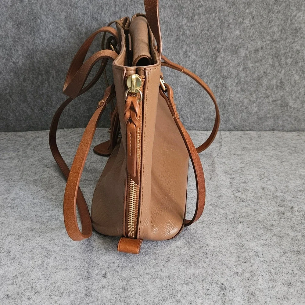 Dooney & Bourke Tan Leather Tassel Satchel Crossbody Bag Gold Hardware